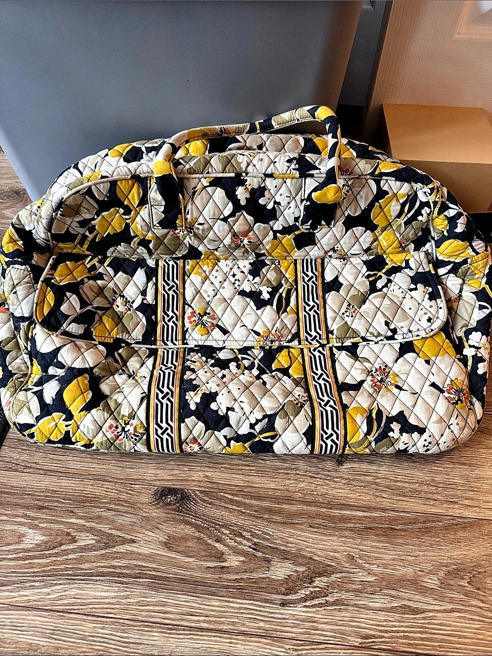 Vera Bradley Large Duffel Bag in Baroque Yellow & Black